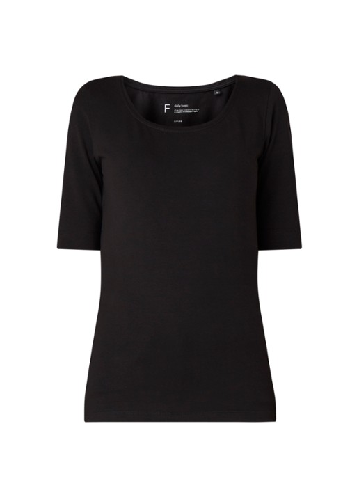 OPUS Daily basic T-shirt van katoen met ronde hals - voorkant zwart