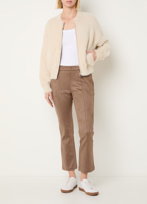 OPUS Dores grofgebreid vest met steekzakken - voorkant 3 beige