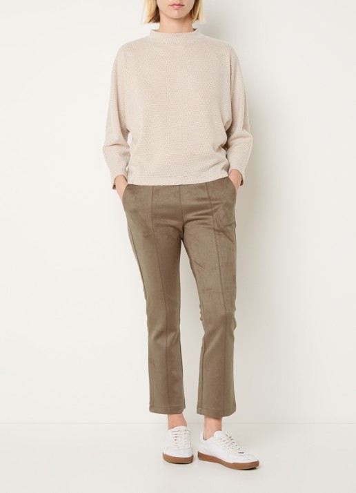 OPUS Elvina high waist slim fit van suèdine - voorkant 2 lichtbruin