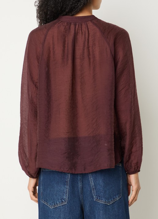 OPUS Fabrielle semi-transparante blouse met ballonmouw - achterkant 3 kersenrood