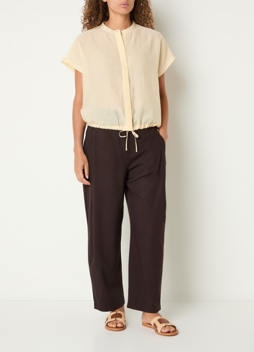 OPUS Fadell semi-transparante blouse met trekkoord - voorkant 4 lichtgeel
