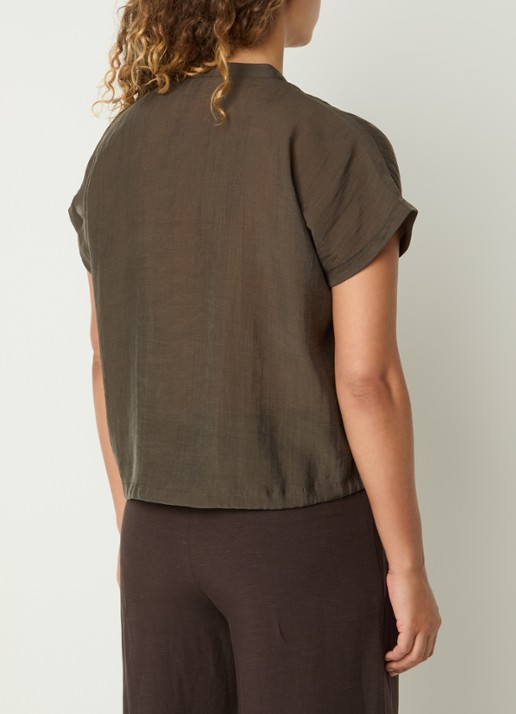 OPUS Fadell semi-transparante blouse met trekkoord - achterkant 4 bronsgroen