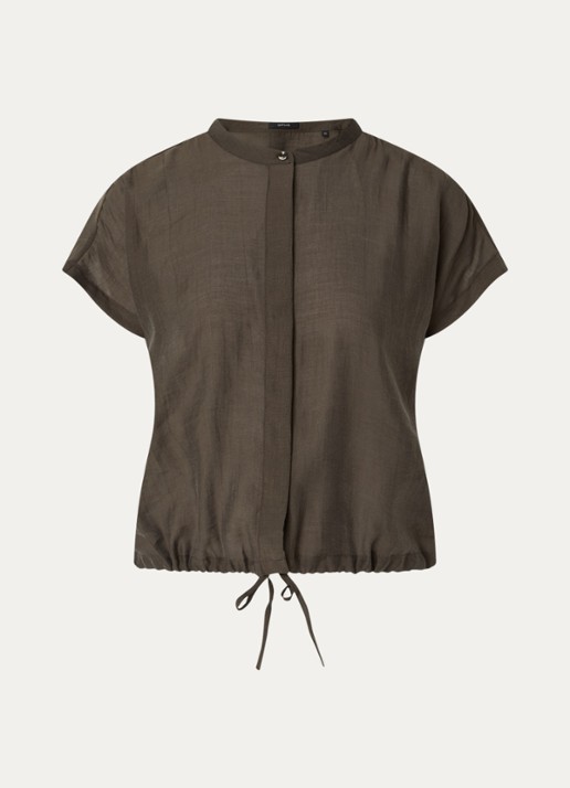 OPUS Fadell semi-transparante blouse met trekkoord - voorkant bronsgroen