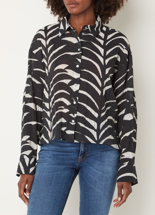 OPUS Fadena Leaves semi-transparante blouse met bladprint