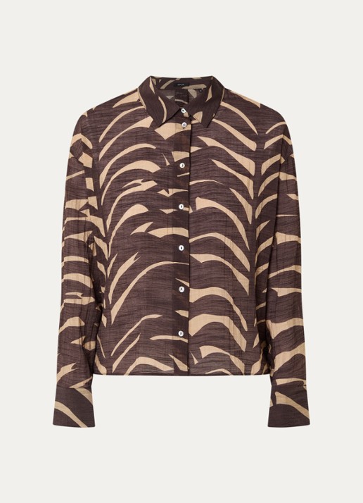 OPUS Fadena Leaves semi-transparante blouse met bladprint - voorkant 2 bruin