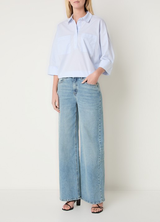 OPUS Fadessa blouse met kraag - voorkant 2 blauwgrijs