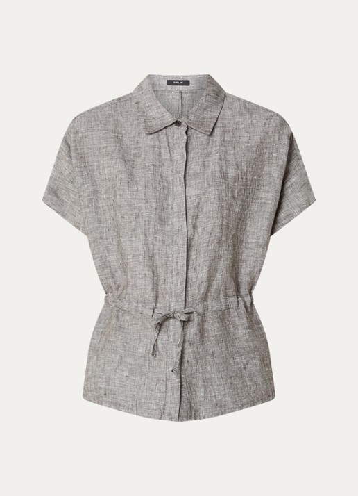 OPUS Faluri blouse van linnen met splitten  - voorkant 2 grijsmele