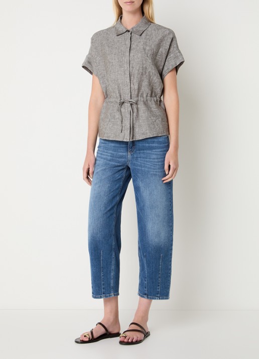 OPUS Faluri blouse van linnen met splitten  - voorkant 3 grijsmele
