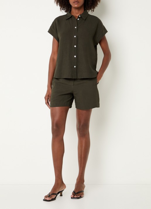 OPUS Falvia blouse in linnenblend - voorkant 4 bronsgroen