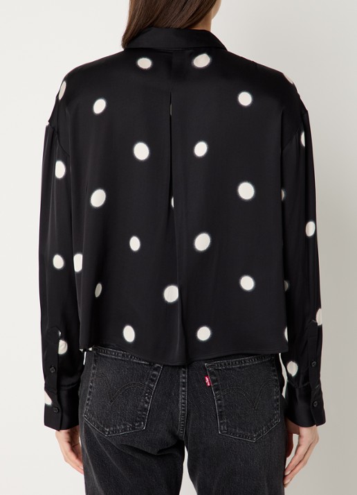 OPUS Famena blouse van satijn met stippenprint - achterkant 4 zwart