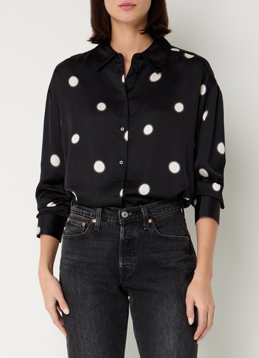 OPUS Famena blouse van satijn met stippenprint