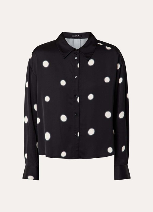 OPUS Famena blouse van satijn met stippenprint - voorkant zwart