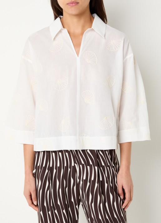 OPUS Famoni blouse met broderie  - detail wit