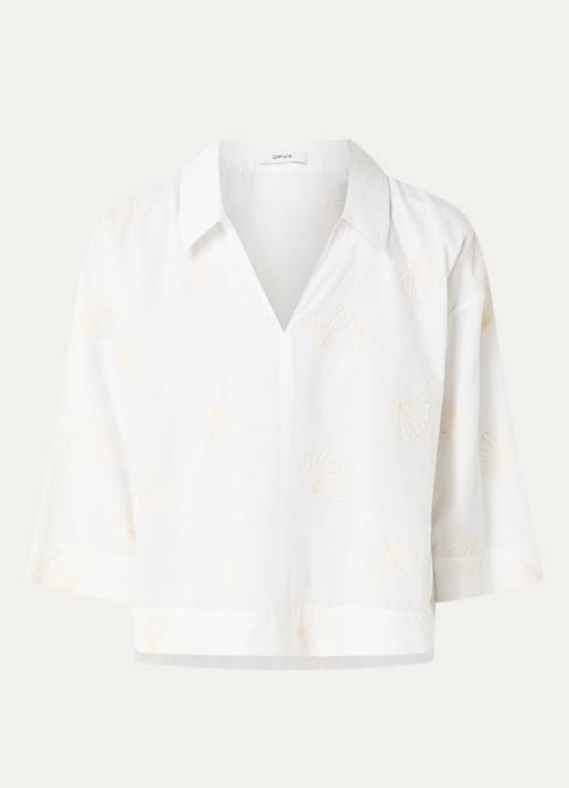 OPUS Famoni blouse met broderie  - voorkant 3 wit