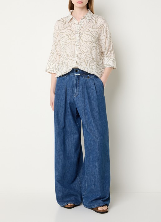 OPUS Fashell blouse met print - voorkant 3 gebroken wit