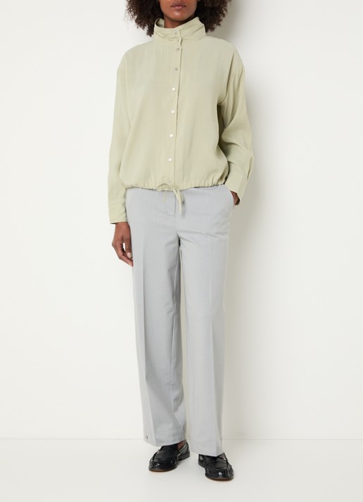 OPUS Fayra blouse met trekkoord - voorkant 3 lindegroen