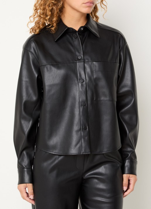 OPUS Fedgy overshirt van imitatieleer met borstzak