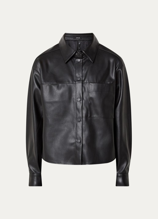 OPUS Fedgy overshirt van imitatieleer met borstzak - voorkant 3 zwart