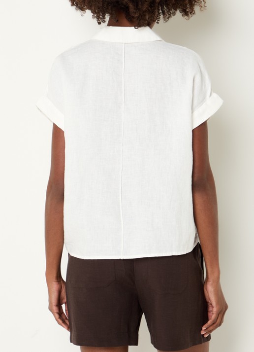 OPUS Felila blouse van linnen met siernaad - achterkant wit