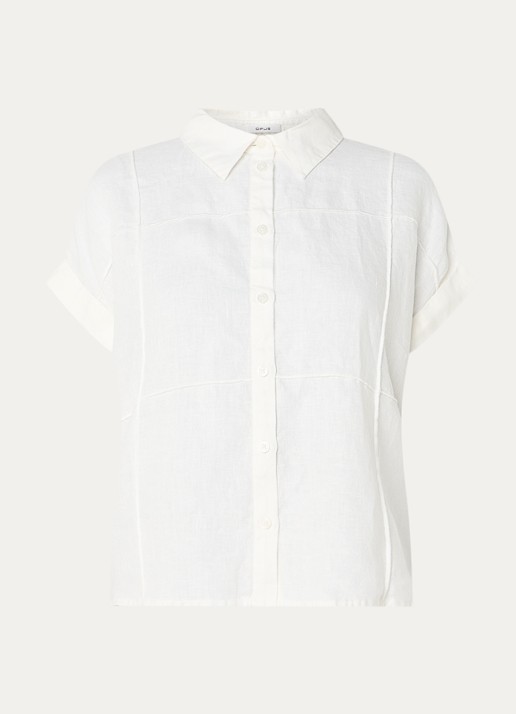 OPUS Felila blouse van linnen met siernaad - voorkant 3 wit