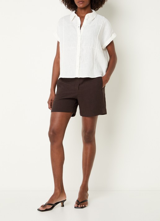 OPUS Felila blouse van linnen met siernaad - voorkant 4 wit