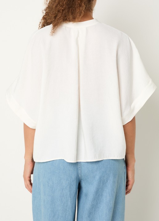 OPUS Fenella tuniek met V-hals en vlindermouw - achterkant gebroken wit