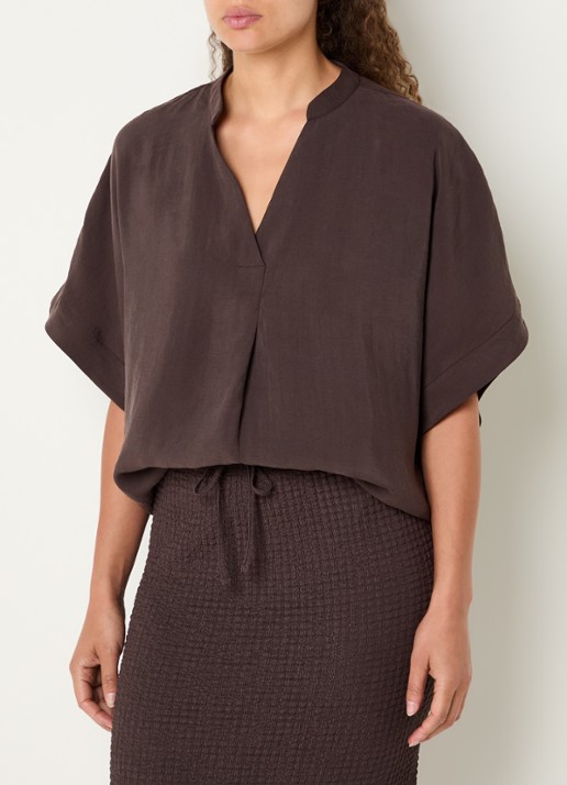 OPUS Fenella tuniek met V-hals en vlindermouw - detail bruin