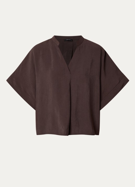 OPUS Fenella tuniek met V-hals en vlindermouw - voorkant 3 bruin