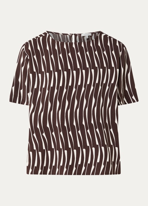 OPUS Ferona top met print      - voorkant bruin