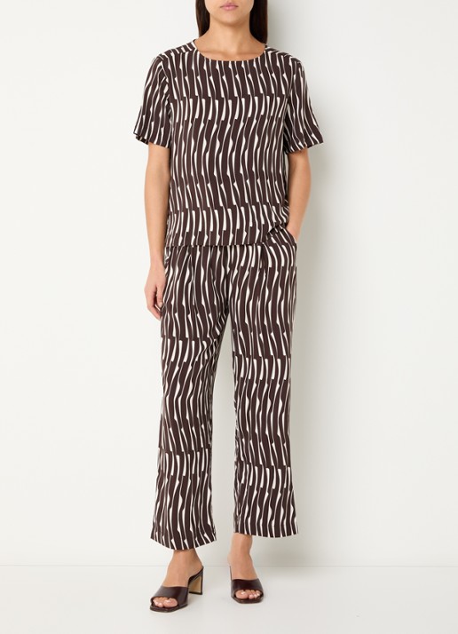 OPUS Ferona top met print      - voorkant 2 bruin