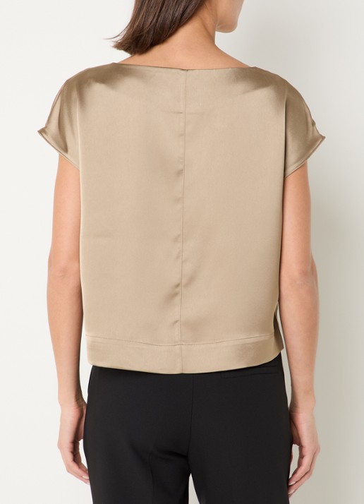 OPUS Festiva top van satijn met siernaad - achterkant taupe