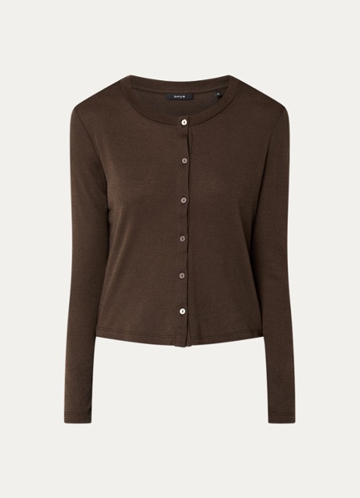 OPUS Fijngebreid vest met ronde hals - voorkant 3 bruin