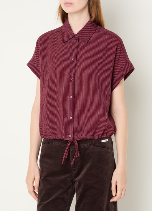 OPUS Flaneta blouse met streepprint - detail kersenrood