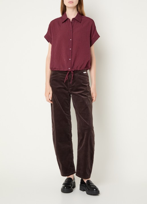 OPUS Flaneta blouse met streepprint - voorkant 4 kersenrood