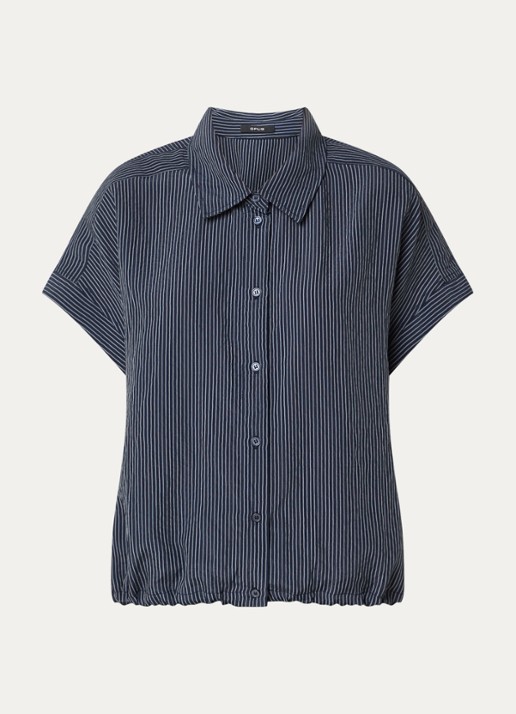 OPUS Flaneta blouse met streepprint - voorkant 2 donkerblauw