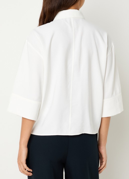 OPUS Fotori blouse met plooidetail en vleermuismouw - achterkant wit