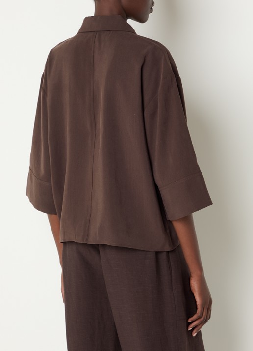 OPUS Fotori blouse met plooidetail - achterkant 4 donkerbruin