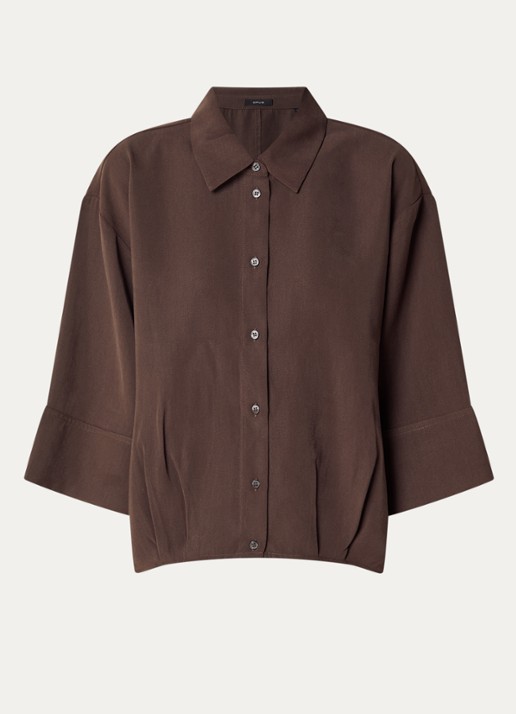 OPUS Fotori blouse met plooidetail - voorkant donkerbruin