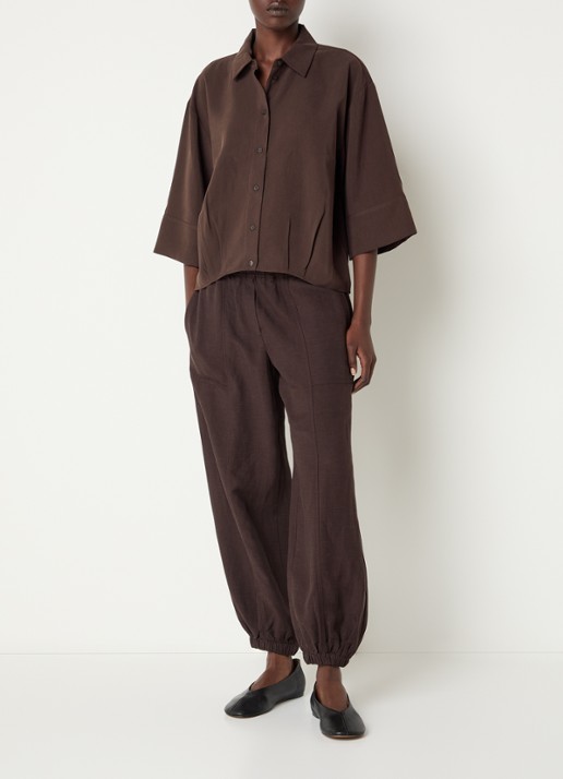 OPUS Fotori blouse met plooidetail - voorkant 2 donkerbruin