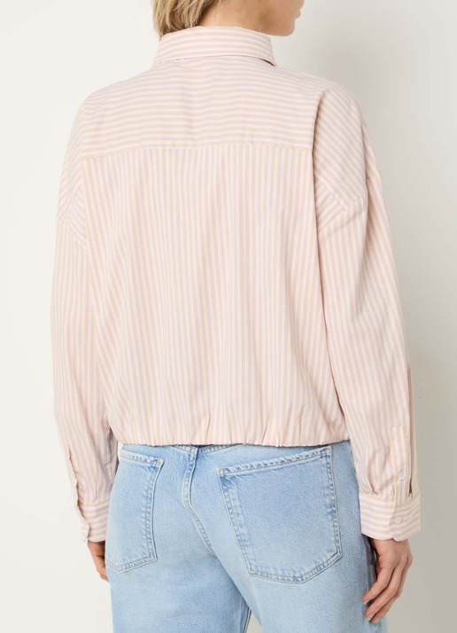 OPUS Fresa blouse met borstzak en streepprint  - achterkant zand