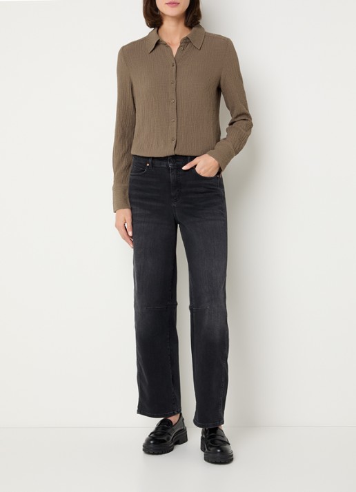 OPUS Frive blouse met structuur - voorkant 4 lichtbruin