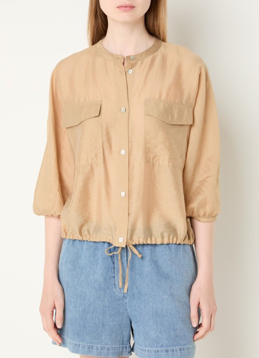 OPUS Funuk blouse in linnenblend met borstzakken