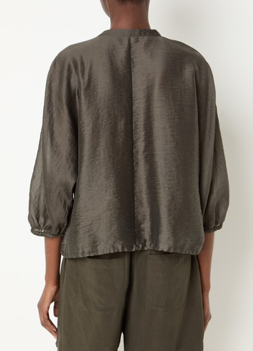 OPUS Funuk blouse in linnenblend met borstzakken - achterkant 3 bronsgroen