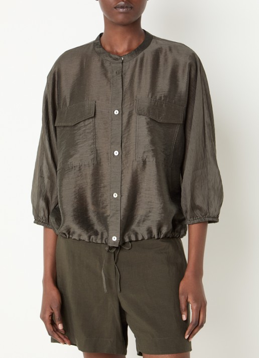 OPUS Funuk blouse in linnenblend met borstzakken