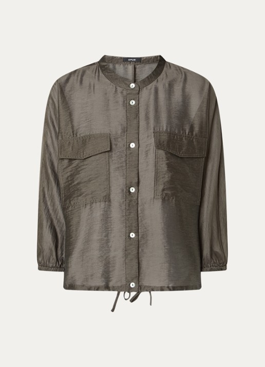 OPUS Funuk blouse in linnenblend met borstzakken - voorkant bronsgroen