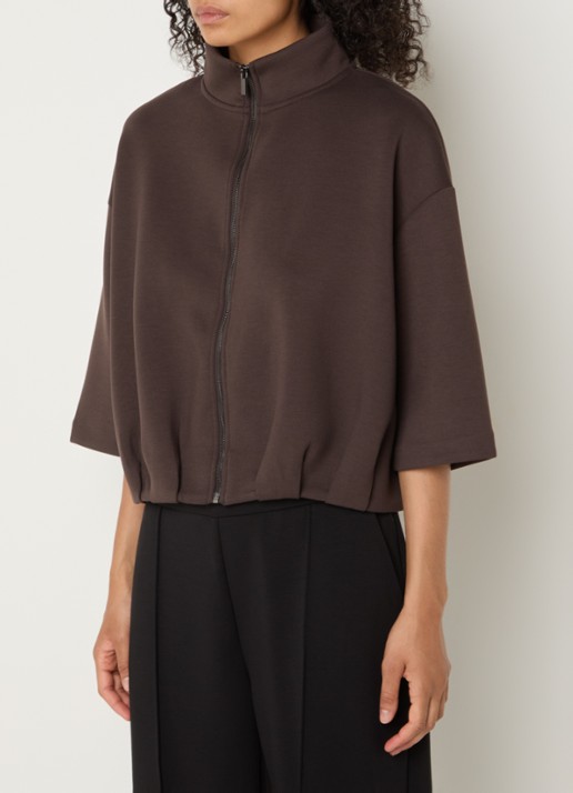 OPUS Galtos sweatvest met opstaande kraag - detail 3 donkerbruin