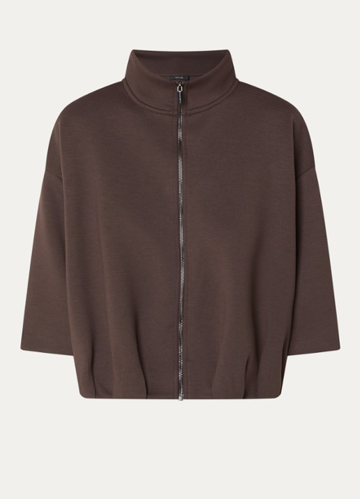 OPUS Galtos sweatvest met opstaande kraag - voorkant donkerbruin