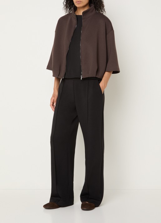 OPUS Galtos sweatvest met opstaande kraag - voorkant 2 donkerbruin