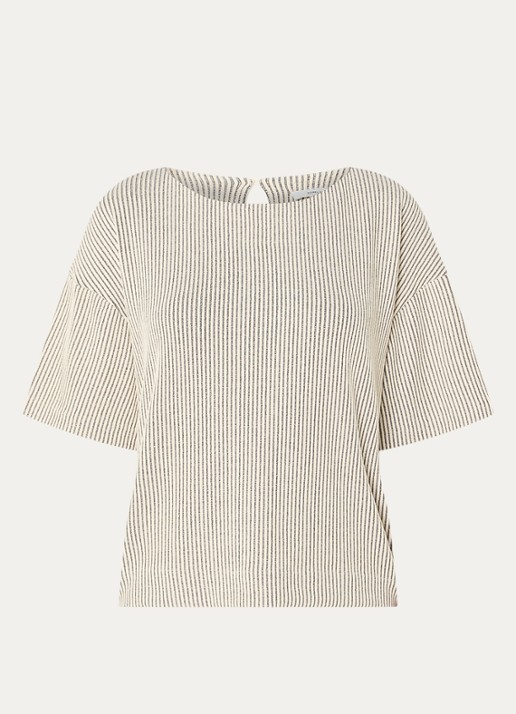 OPUS Gauster top met ribstructuur - voorkant beige