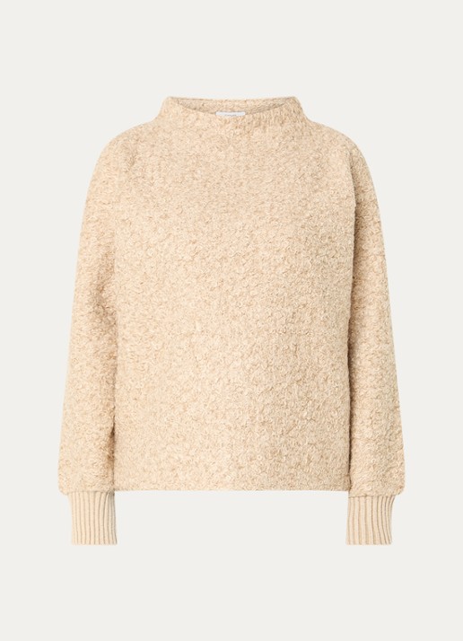 OPUS Gobano grofgebreide trui van bouclé - voorkant 2 beige